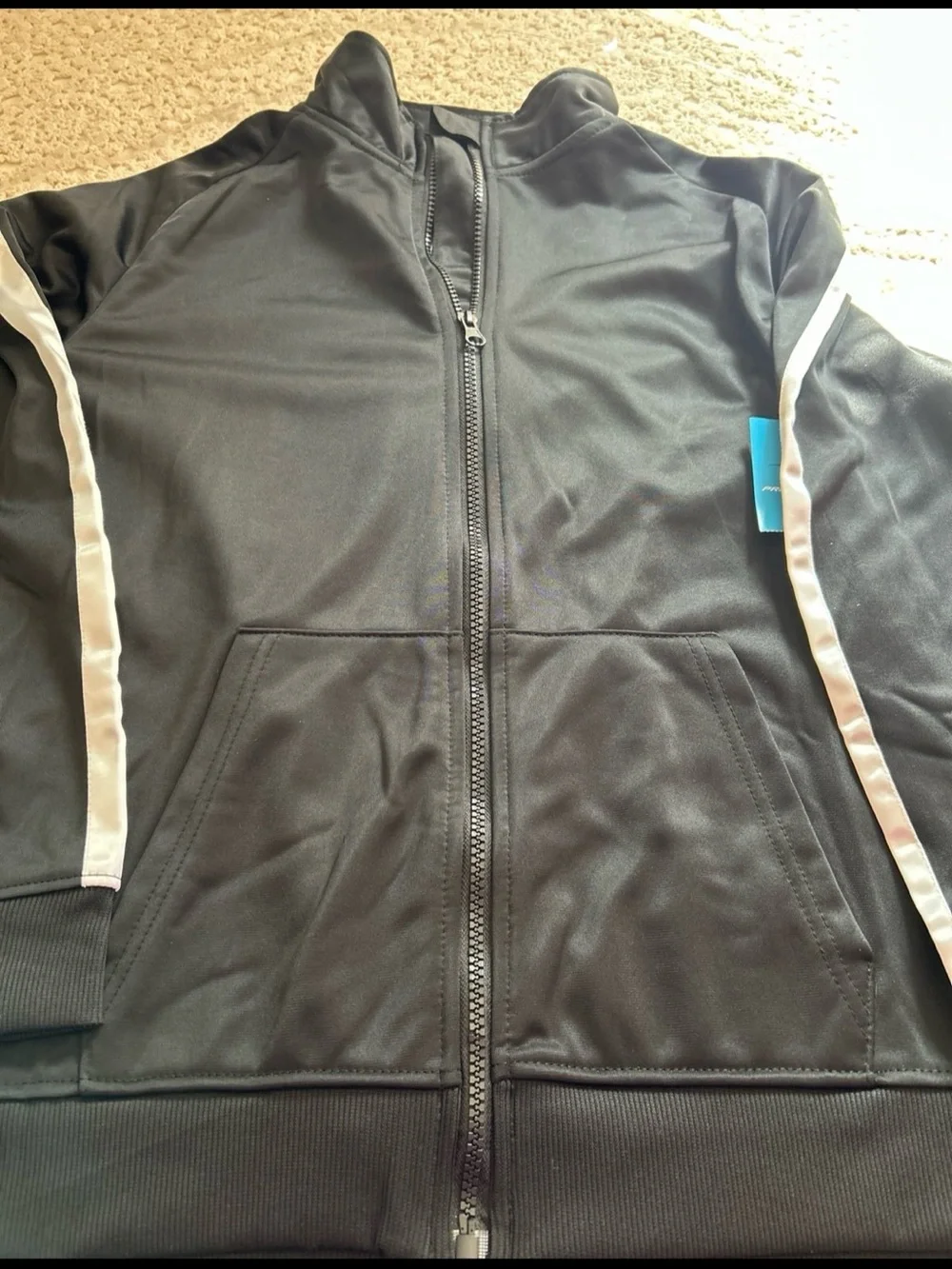Pro Player Black Kids Zip-Up Jacket with White Stripe
